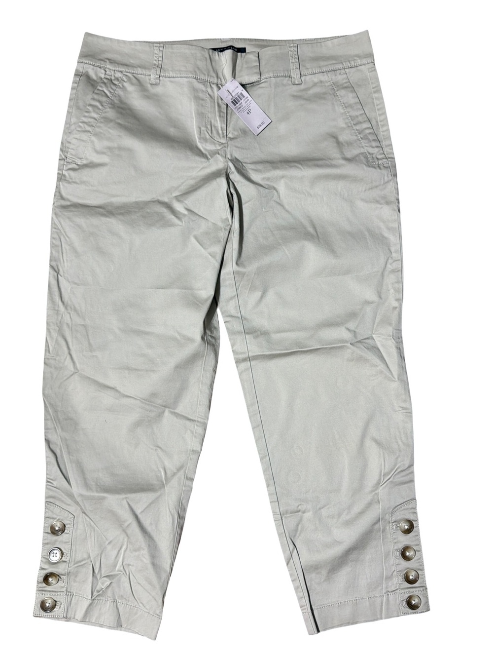 Ann Taylor Cream Cropped Button Hem Pants Size 4P